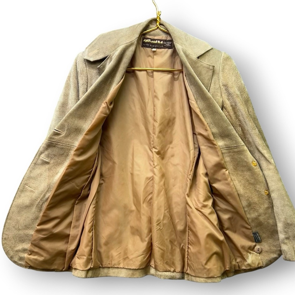Vintage Suede Leather Blazer Women 11/12 Tan Argentina Equestrian Elbow Patch - Picture 3 of 8